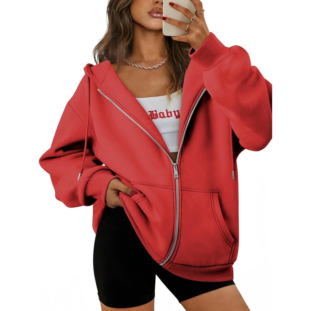 image:imageATHMILE Oversized Hoodies for Women Fall Sweatshirts Zip Up Hoodie Casual Jackets Y2k Fashion Outfits Winter Clothes 2026Red