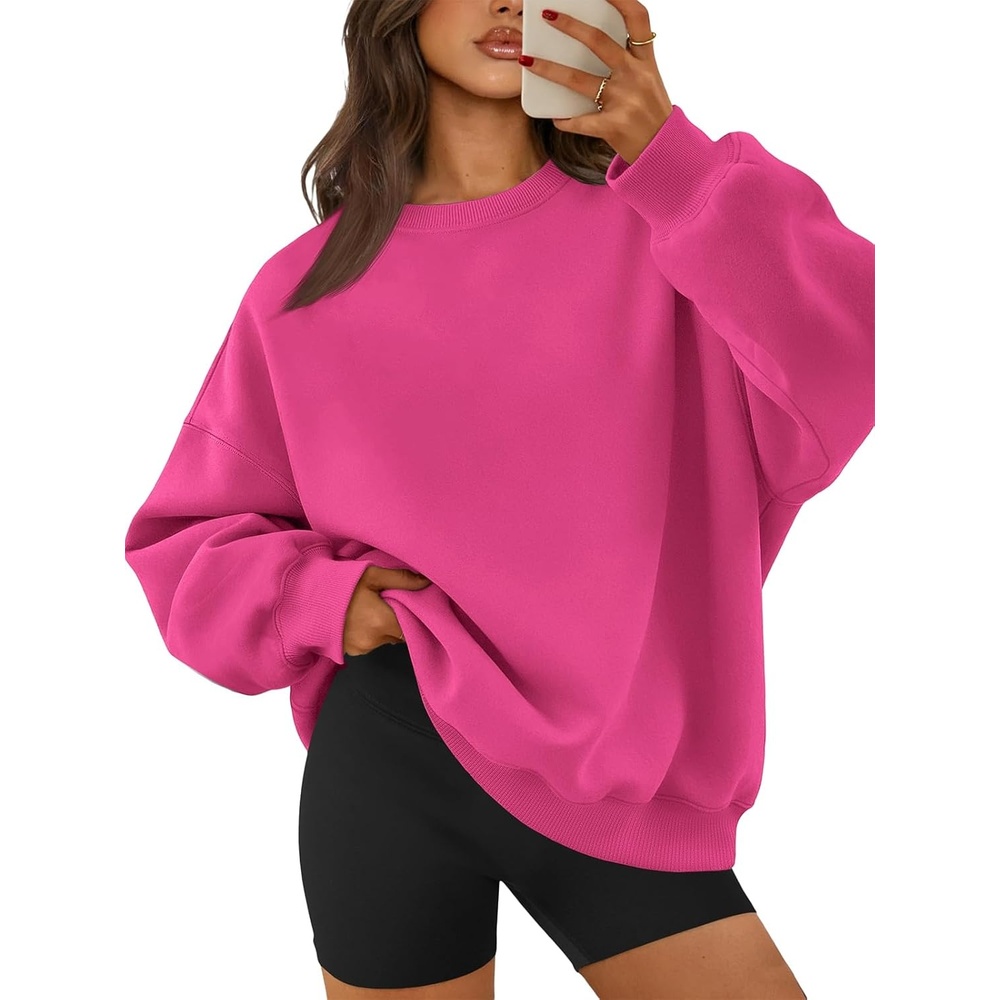 image:imageATHMILE Oversized Sweatshirt for Women Crewneck Fleece Long Sleeve Pullover Hoodies Tops Fall Fashion Outfits ClothesHot Pink