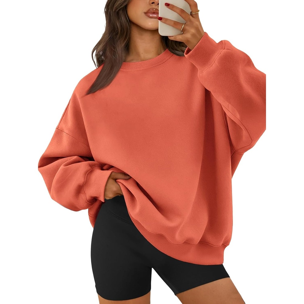 image:imageATHMILE Oversized Sweatshirt for Women Crewneck Fleece Long Sleeve Pullover Hoodies Tops Fall Fashion Outfits ClothesOrange Red