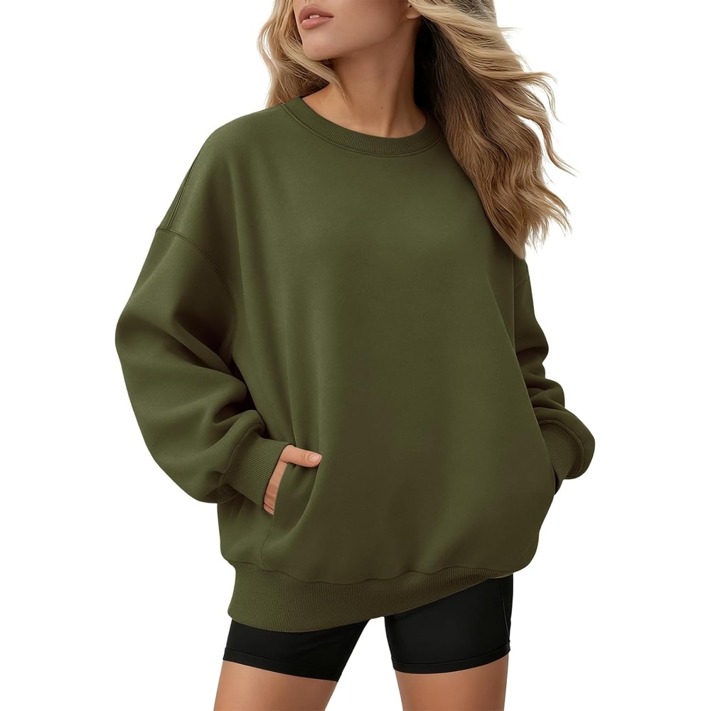 image:imageATHMILE Oversized Sweatshirt for Women Crewneck Fleece Long Sleeve Pullover Hoodies Tops Fall Fashion Outfits ClothesZarmygreenside Pockets