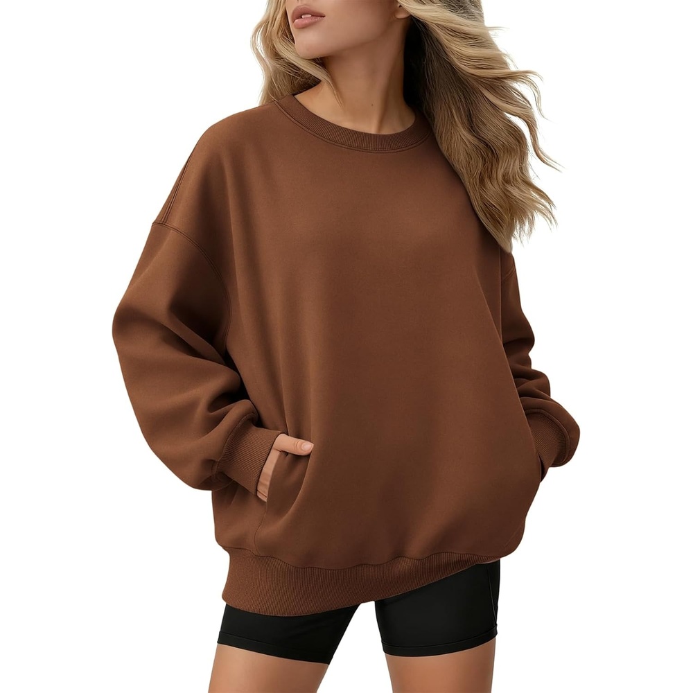 image:imageATHMILE Oversized Sweatshirt for Women Crewneck Fleece Long Sleeve Pullover Hoodies Tops Fall Fashion Outfits ClothesZbrownside Pockets