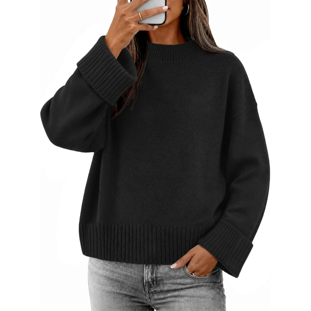 image:imageATHMILE Sweaters for Women 2026 Fall Fashion Outfits Long Sleeve Loose Casual Crewneck Ribbed Knit Pullover Winter ClothesBlack