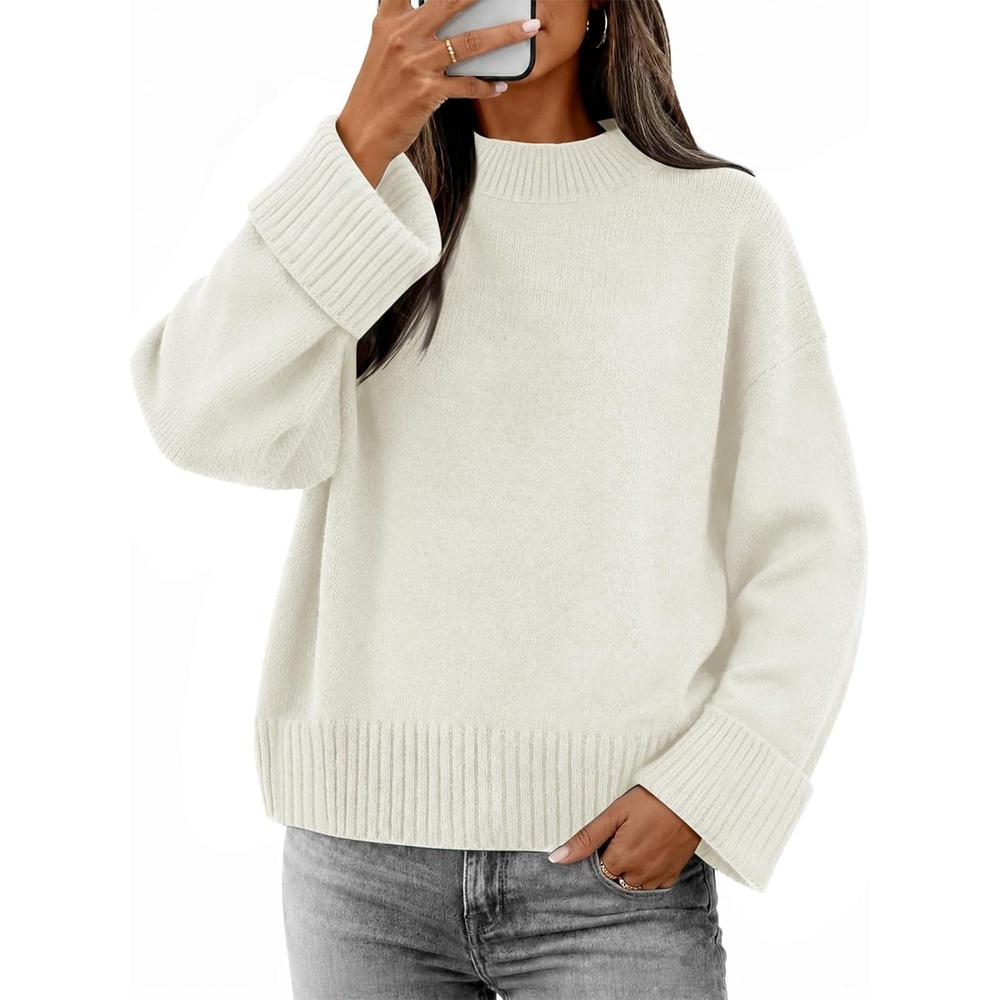 image:imageATHMILE Sweaters for Women 2026 Fall Fashion Outfits Long Sleeve Loose Casual Crewneck Ribbed Knit Pullover Winter ClothesOffwhite