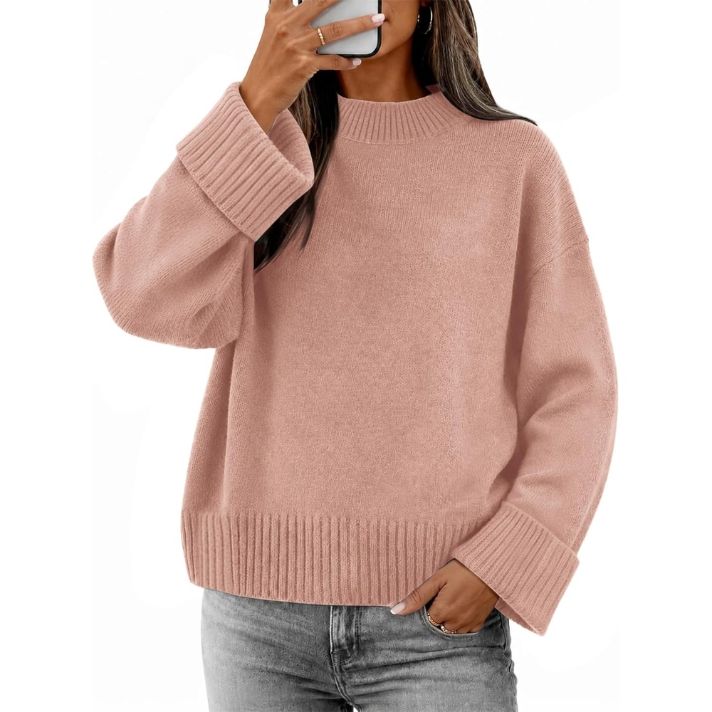 image:imageATHMILE Sweaters for Women 2026 Fall Fashion Outfits Long Sleeve Loose Casual Crewneck Ribbed Knit Pullover Winter ClothesPink