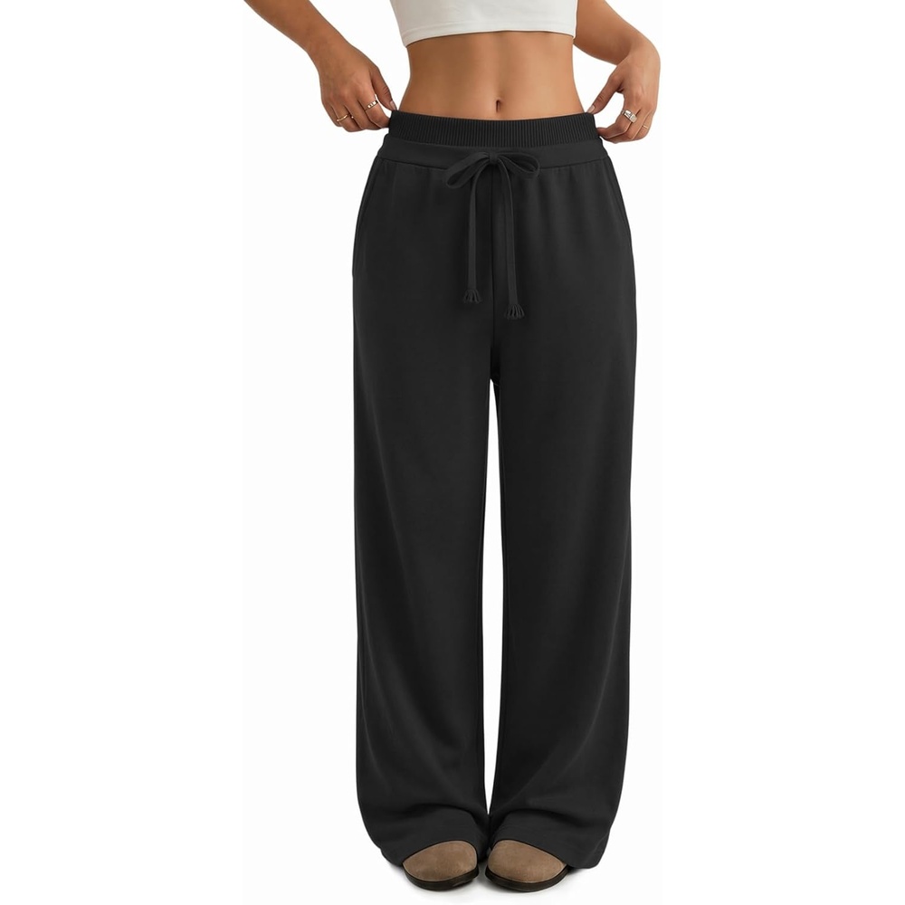 image:imageATHMILE Sweatpants Women Wide Leg High Waisted Baggy Lounge Casual Cotton Pants Fashion Y2K Gym Clothes for Fall WinterBlack