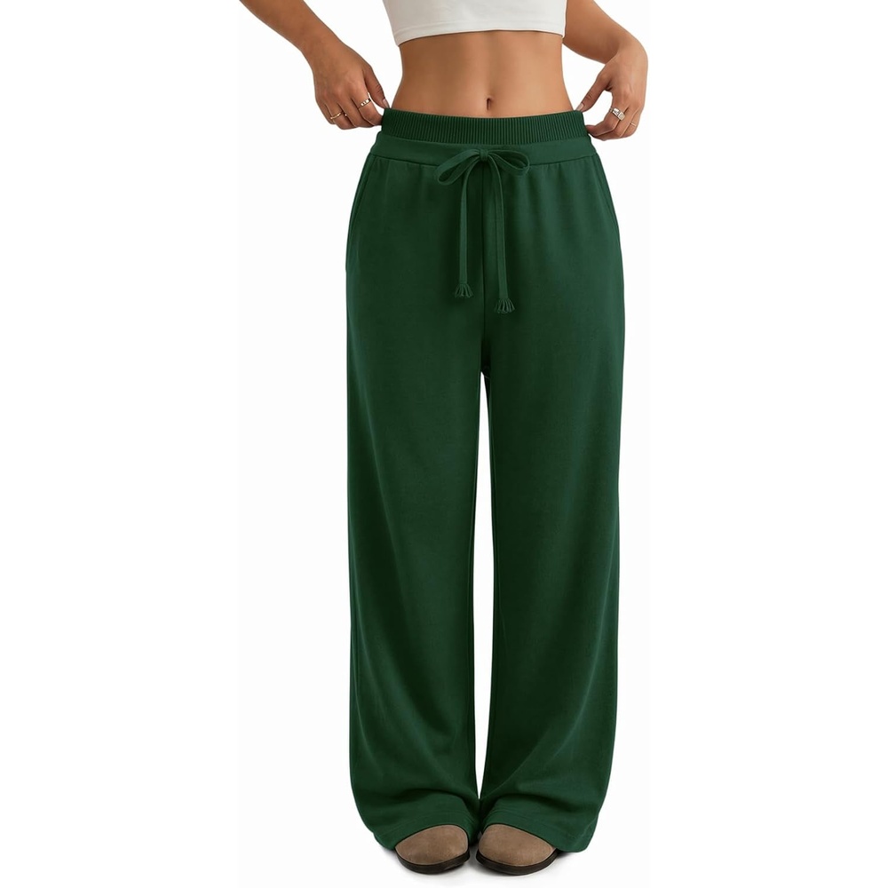 image:imageATHMILE Sweatpants Women Wide Leg High Waisted Baggy Lounge Casual Cotton Pants Fashion Y2K Gym Clothes for Fall WinterDark Green