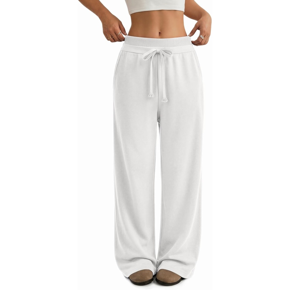 image:imageATHMILE Sweatpants Women Wide Leg High Waisted Baggy Lounge Casual Cotton Pants Fashion Y2K Gym Clothes for Fall WinterWhite