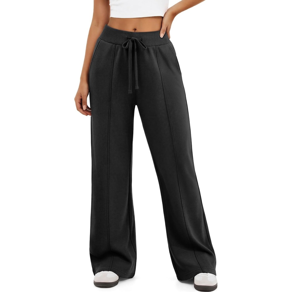 image:imageATHMILE Wide Leg Sweatpants Women High Waisted Baggy Lounge Pants Casual Comfy Joggers Fall Fashion Trendy Gym ClothesBlack