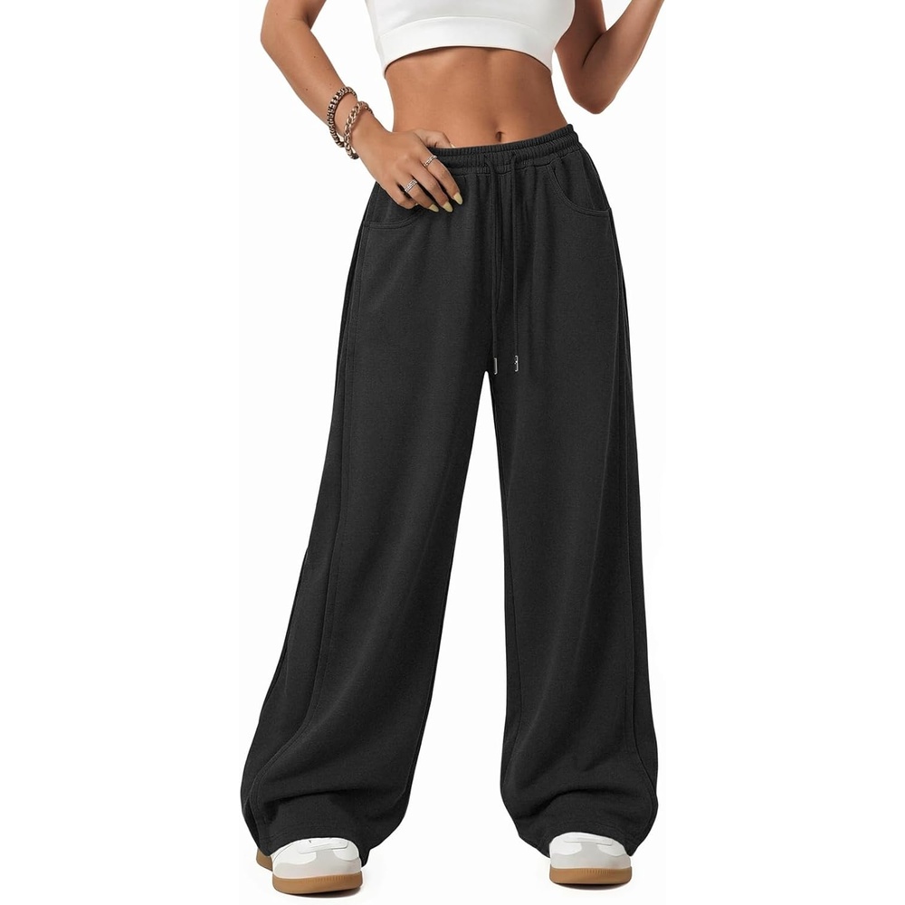image:imageATHMILE Womens Baggy Wide Leg Pants Y2k Teen Girl Drawstring Track Pants Lounge Sweatpants Women 2026Black