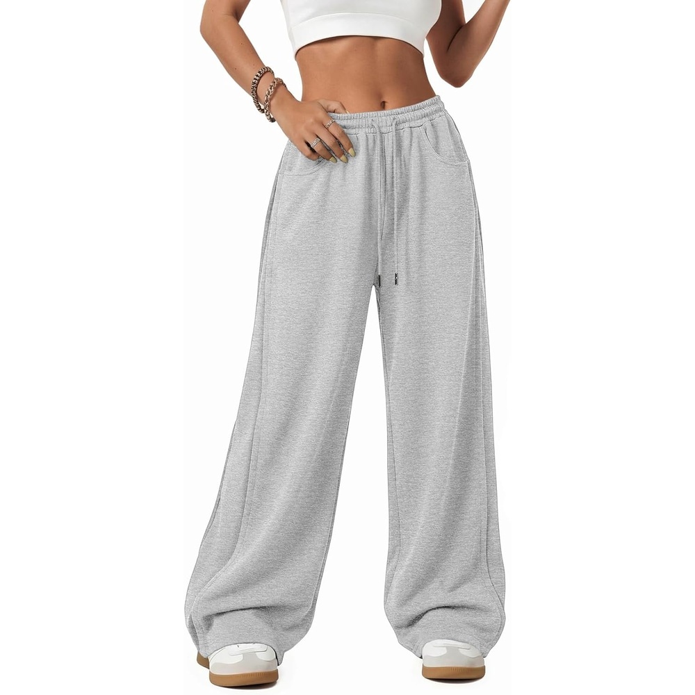 image:imageATHMILE Womens Baggy Wide Leg Pants Y2k Teen Girl Drawstring Track Pants Lounge Sweatpants Women 2026Grey