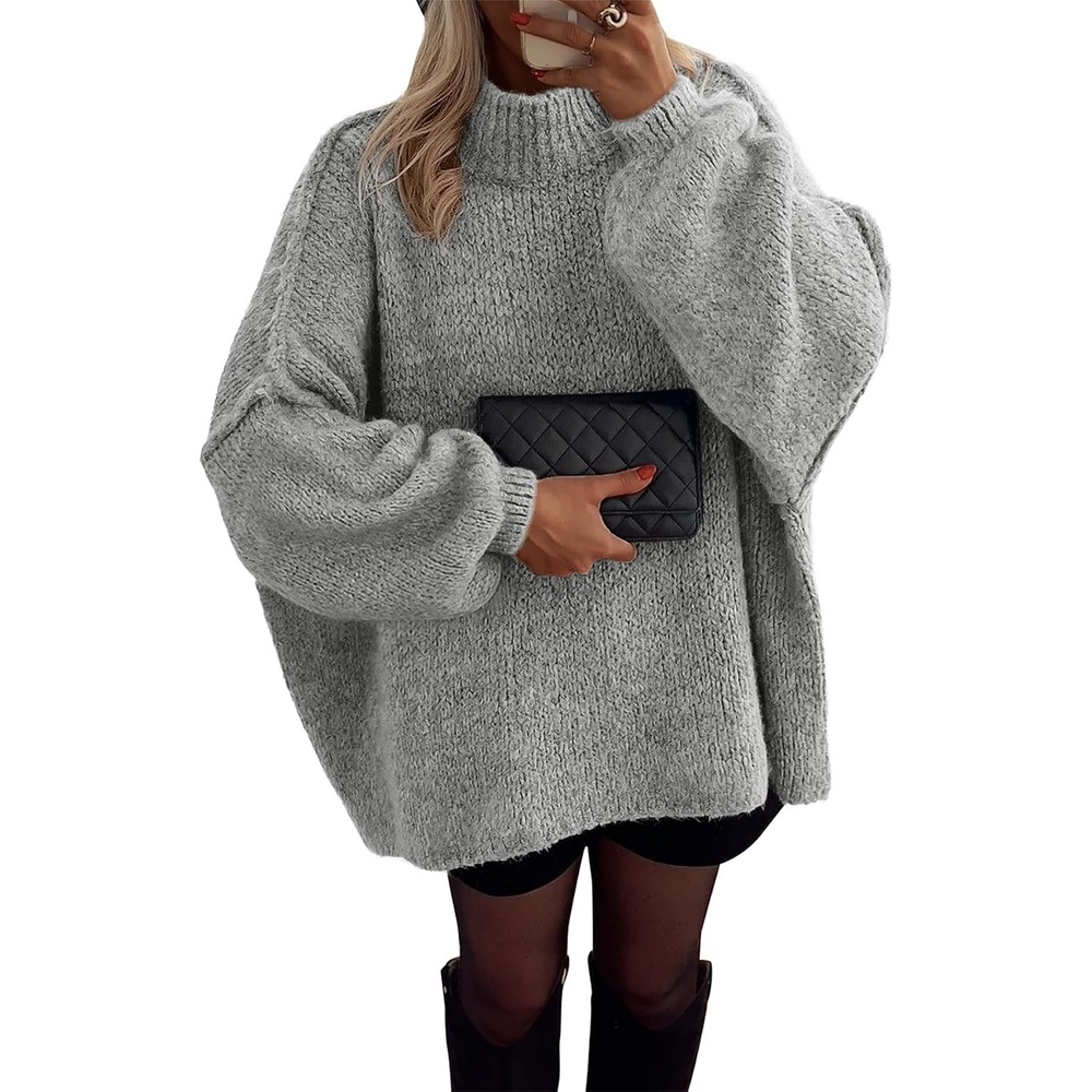 image:imageATHMILE Womens Fall Fashion Oversized Sweaters Chunky Knit Mock Neck Long Sleeve Casual Trendy Pullover Winter Clothes 2026Grey
