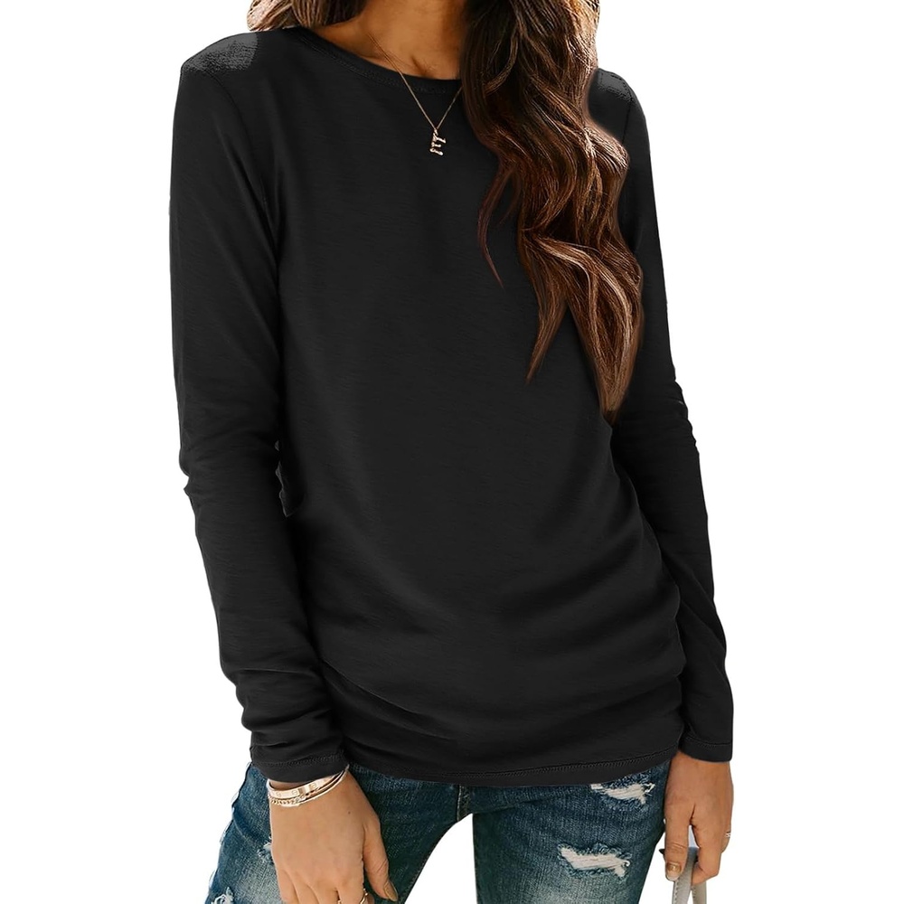 image:imageATHMILE Womens Long Sleeve Shirts Basic Tee Fall Trendy Teen Girl Teacher School Business Casual Workout 2026 FashionBlack