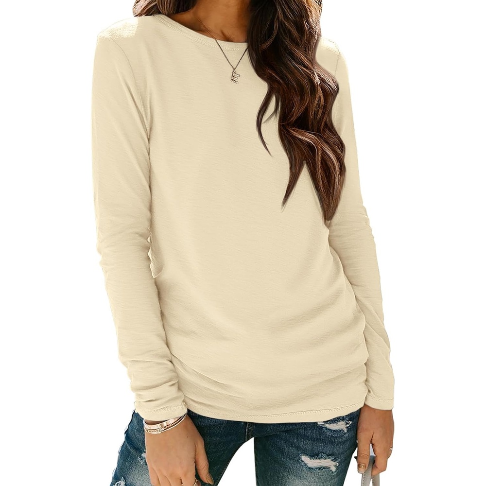 image:imageATHMILE Womens Long Sleeve Shirts Basic Tee Fall Trendy Teen Girl Teacher School Business Casual Workout 2026 FashionCream