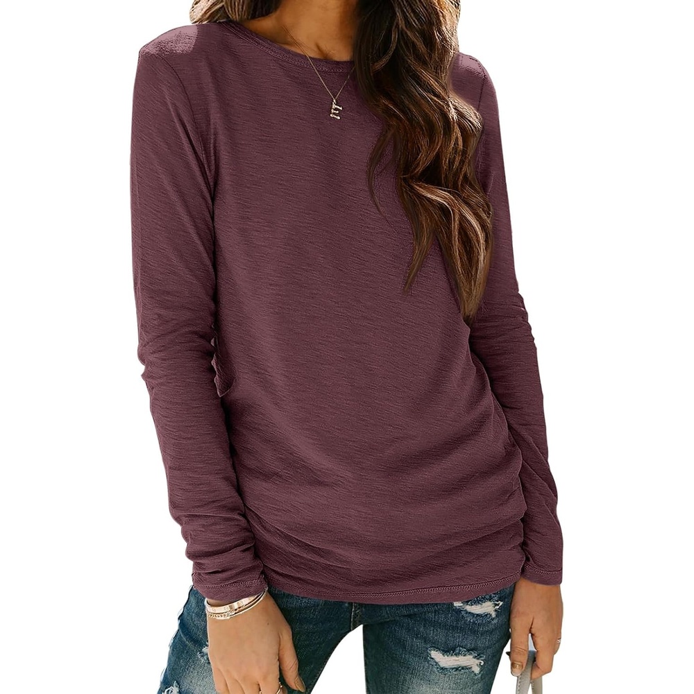 image:imageATHMILE Womens Long Sleeve Shirts Basic Tee Fall Trendy Teen Girl Teacher School Business Casual Workout 2026 FashionWine Red