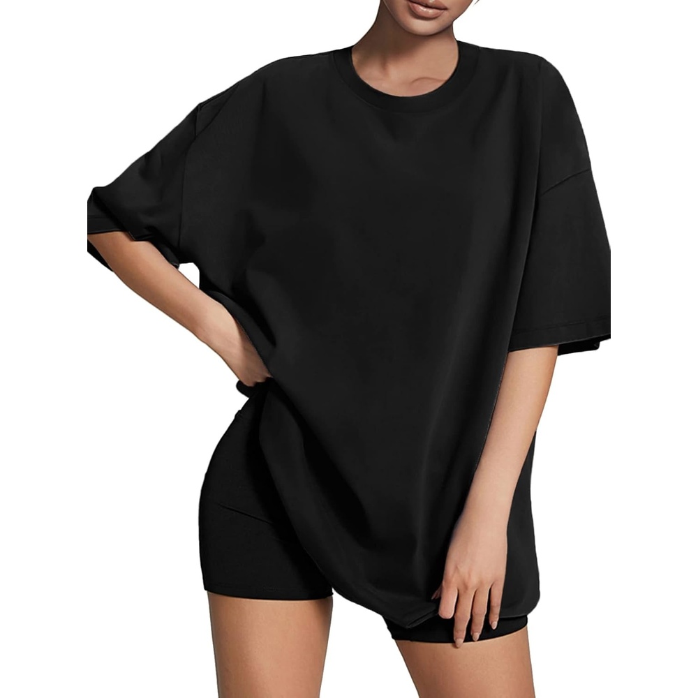 image:imageATHMILE Womens Oversized T Shirts Loose Fit Crewneck Short Sleeve Tops Summer Casual Blouse 2023 Y2K Basic Tee Black