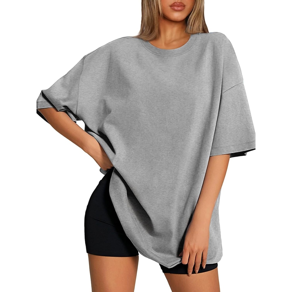 image:imageATHMILE Womens Oversized T Shirts Loose Fit Crewneck Short Sleeve Tops Summer Casual Blouse 2026 Y2K Basic Tee BeachGrey