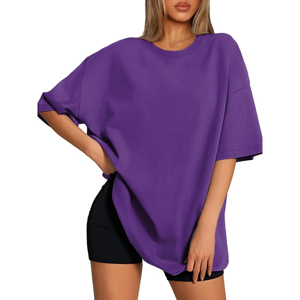 image:imageATHMILE Womens Oversized T Shirts Loose Fit Crewneck Short Sleeve Tops Summer Casual Blouse 2026 Y2K Basic Tee BeachPurple