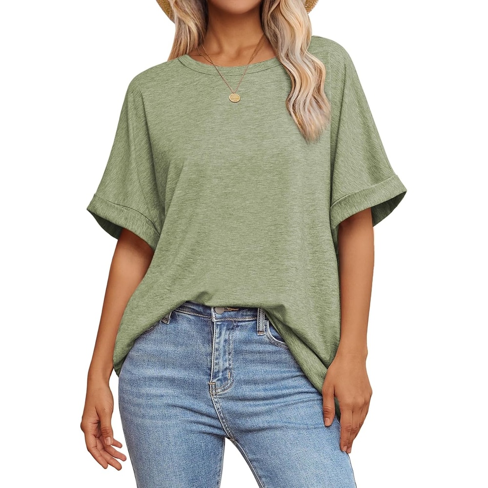 image:imageATHMILE Womens Oversized T Shirts Summer Tops Spring Casual Loose Fit Workout Short Sleeve 2026 Beach VacationArmy Green