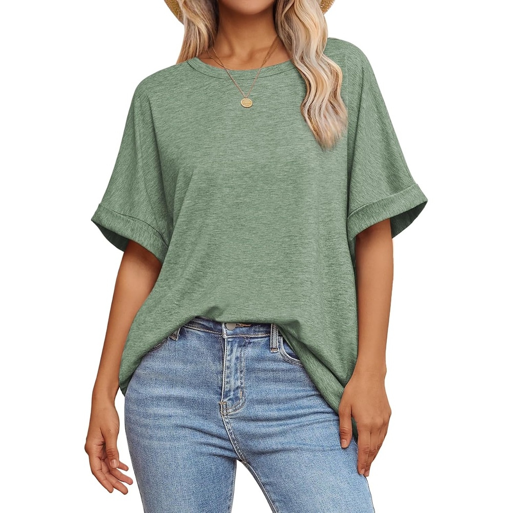 image:imageATHMILE Womens Oversized T Shirts Summer Tops Spring Casual Loose Fit Workout Short Sleeve 2026 Beach VacationGray Green