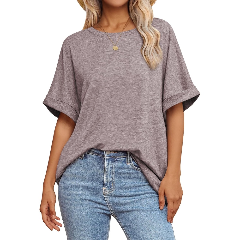 image:imageATHMILE Womens Oversized T Shirts Summer Tops Spring Casual Loose Fit Workout Short Sleeve 2026 Beach VacationGray Purple