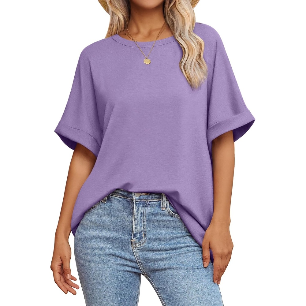 image:imageATHMILE Womens Oversized T Shirts Summer Tops Spring Casual Loose Fit Workout Short Sleeve 2026 Beach VacationLavender