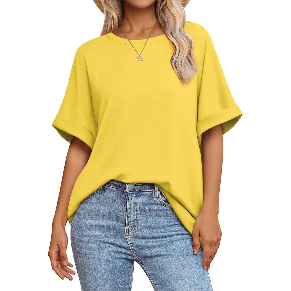 image:imageATHMILE Womens Oversized T Shirts Summer Tops Spring Casual Loose Fit Workout Short Sleeve 2026 Beach VacationLemon Yellow