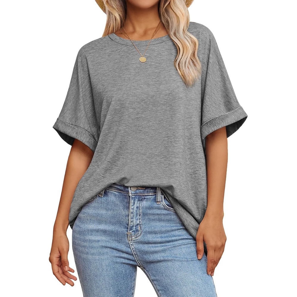 image:imageATHMILE Womens Oversized T Shirts Summer Tops Spring Casual Loose Fit Workout Short Sleeve 2026 Beach VacationLight Gray