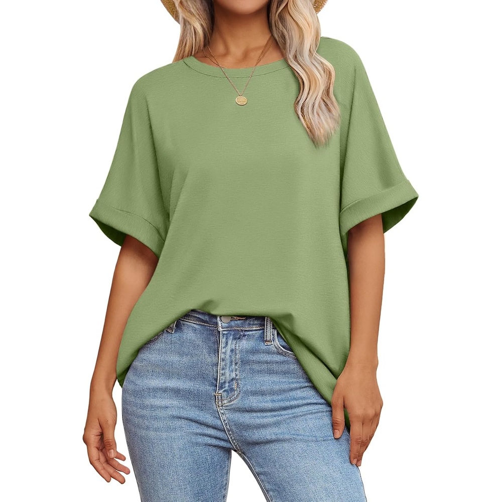 image:imageATHMILE Womens Oversized T Shirts Summer Tops Spring Casual Loose Fit Workout Short Sleeve 2026 Beach VacationLight Green
