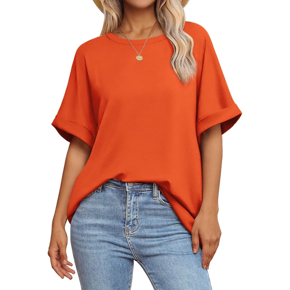 image:imageATHMILE Womens Oversized T Shirts Summer Tops Spring Casual Loose Fit Workout Short Sleeve 2026 Beach VacationOrange