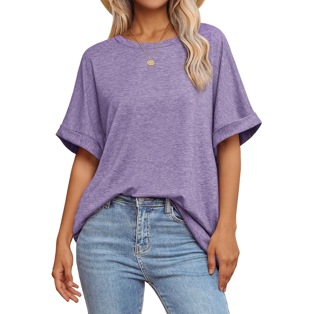 image:imageATHMILE Womens Oversized T Shirts Summer Tops Spring Casual Loose Fit Workout Short Sleeve 2026 Beach VacationPurple