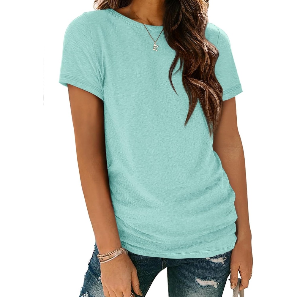 image:imageATHMILE Womens Soft Basic T Shirt Summer Tops Short Sleeve Crewneck Tees Casual Teachers Cute Work Outfits Everyday WearAqua
