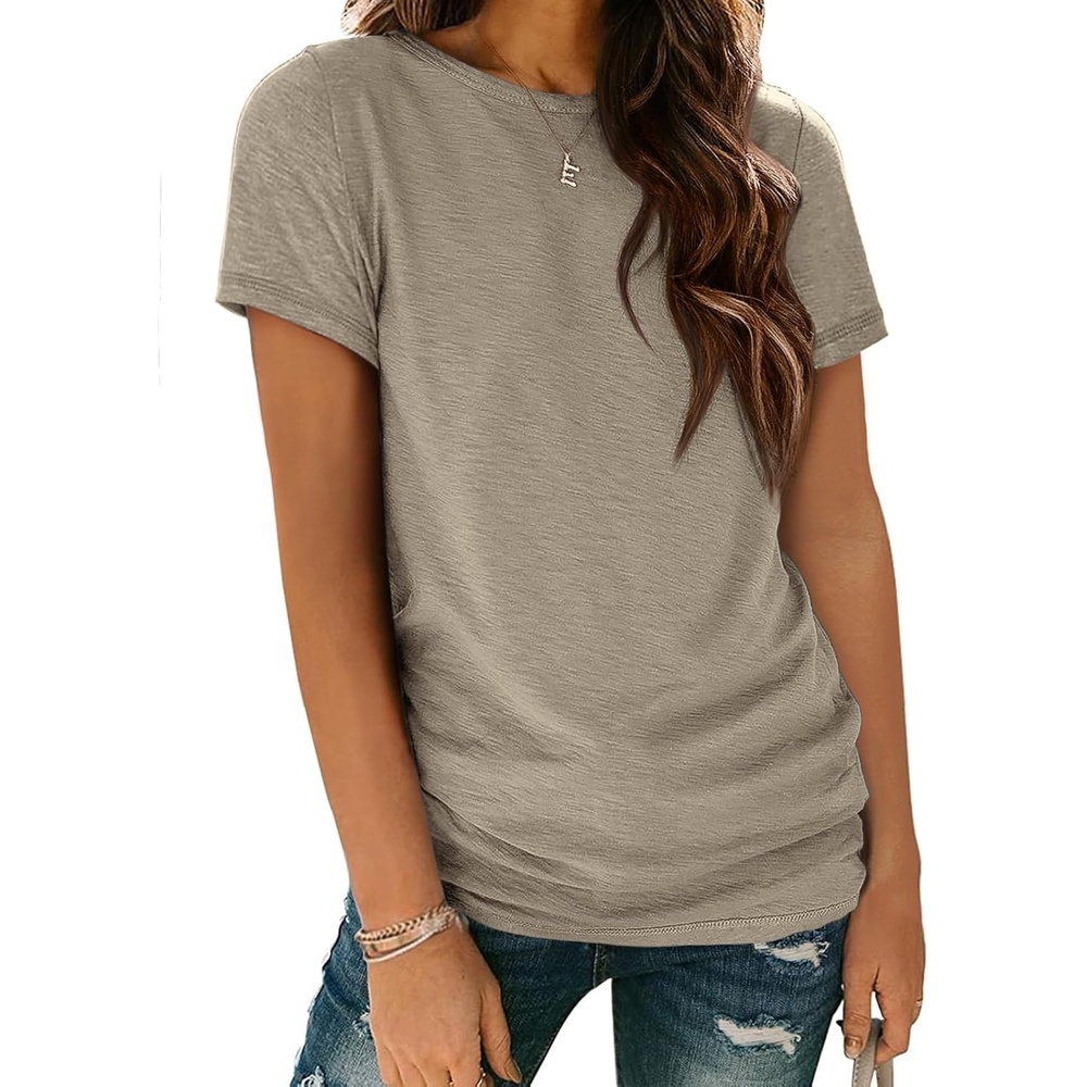 image:imageATHMILE Womens Soft Basic T Shirt Summer Tops Short Sleeve Crewneck Tees Casual Teachers Cute Work Outfits Everyday WearCoffee Grey