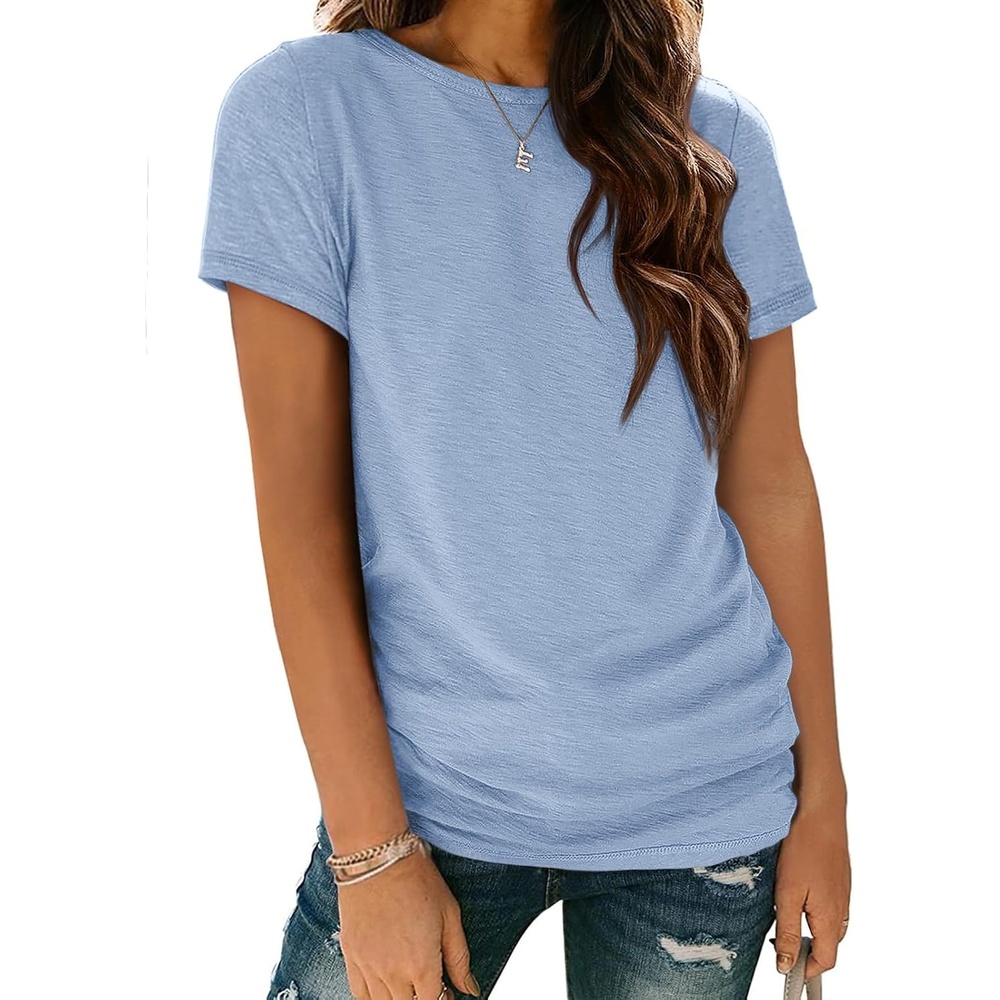 image:imageATHMILE Womens Soft Basic T Shirt Summer Tops Short Sleeve Crewneck Tees Casual Teachers Cute Work Outfits Everyday WearIce Blue