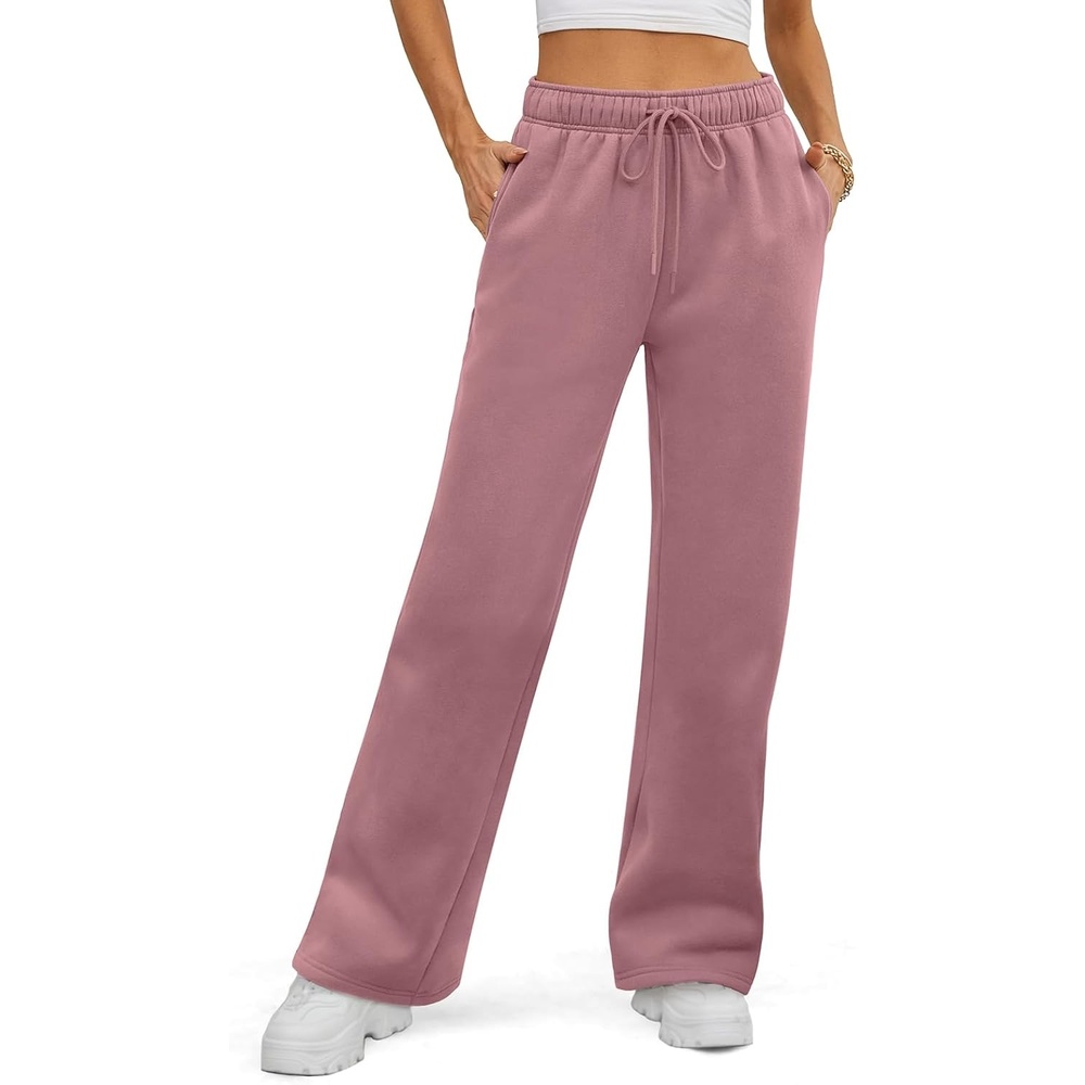image:imageATHMILE Womens Sweatpants 2026 Fall Baggy Wide Leg Sweatpant Fleece Lined Straight Leg Sweat PantsDark Pink