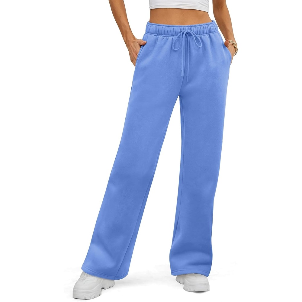 image:imageATHMILE Womens Sweatpants 2026 Fall Baggy Wide Leg Sweatpant Fleece Lined Straight Leg Sweat PantsGray Blue