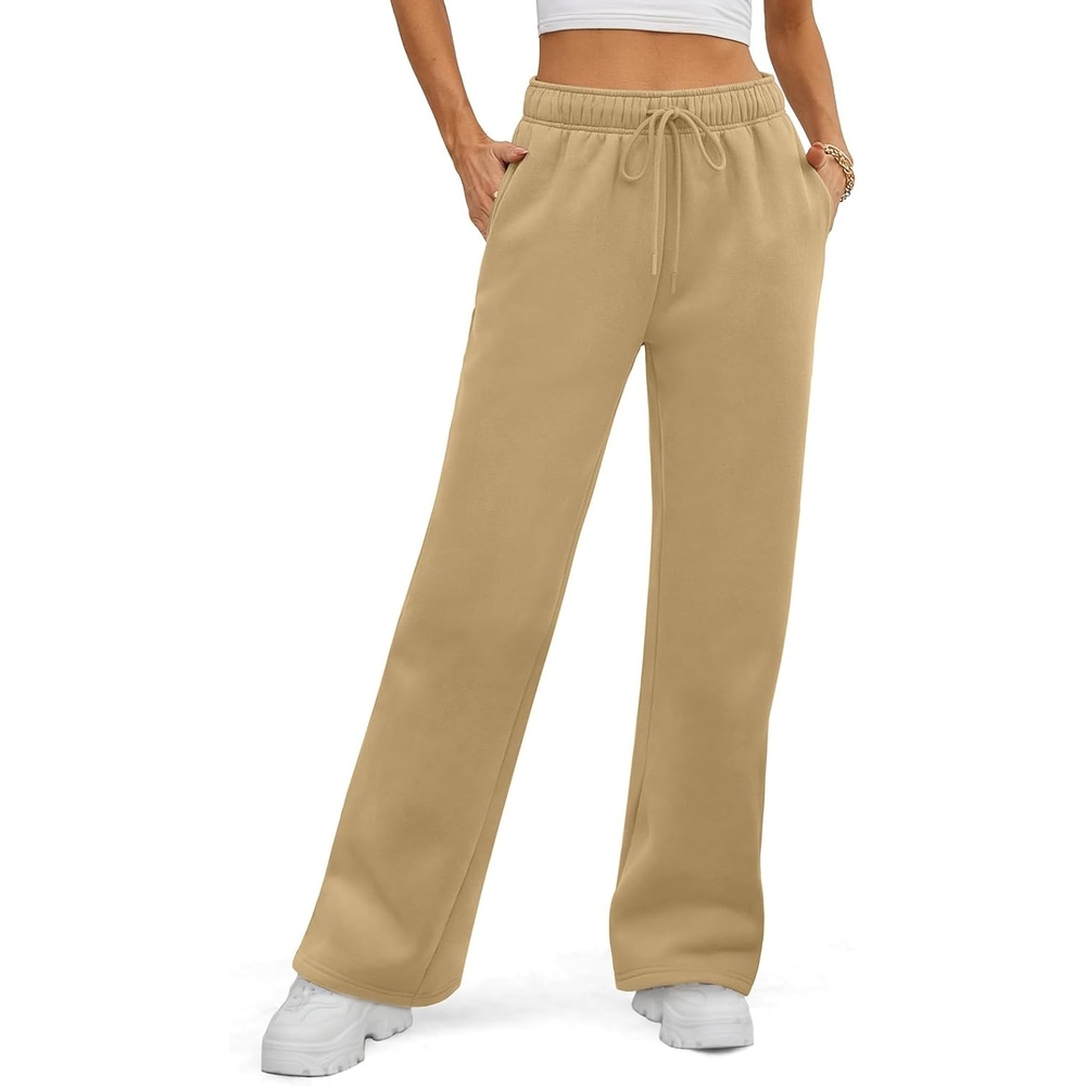 image:imageATHMILE Womens Sweatpants 2026 Fall Baggy Wide Leg Sweatpant Fleece Lined Straight Leg Sweat PantsLight Brown