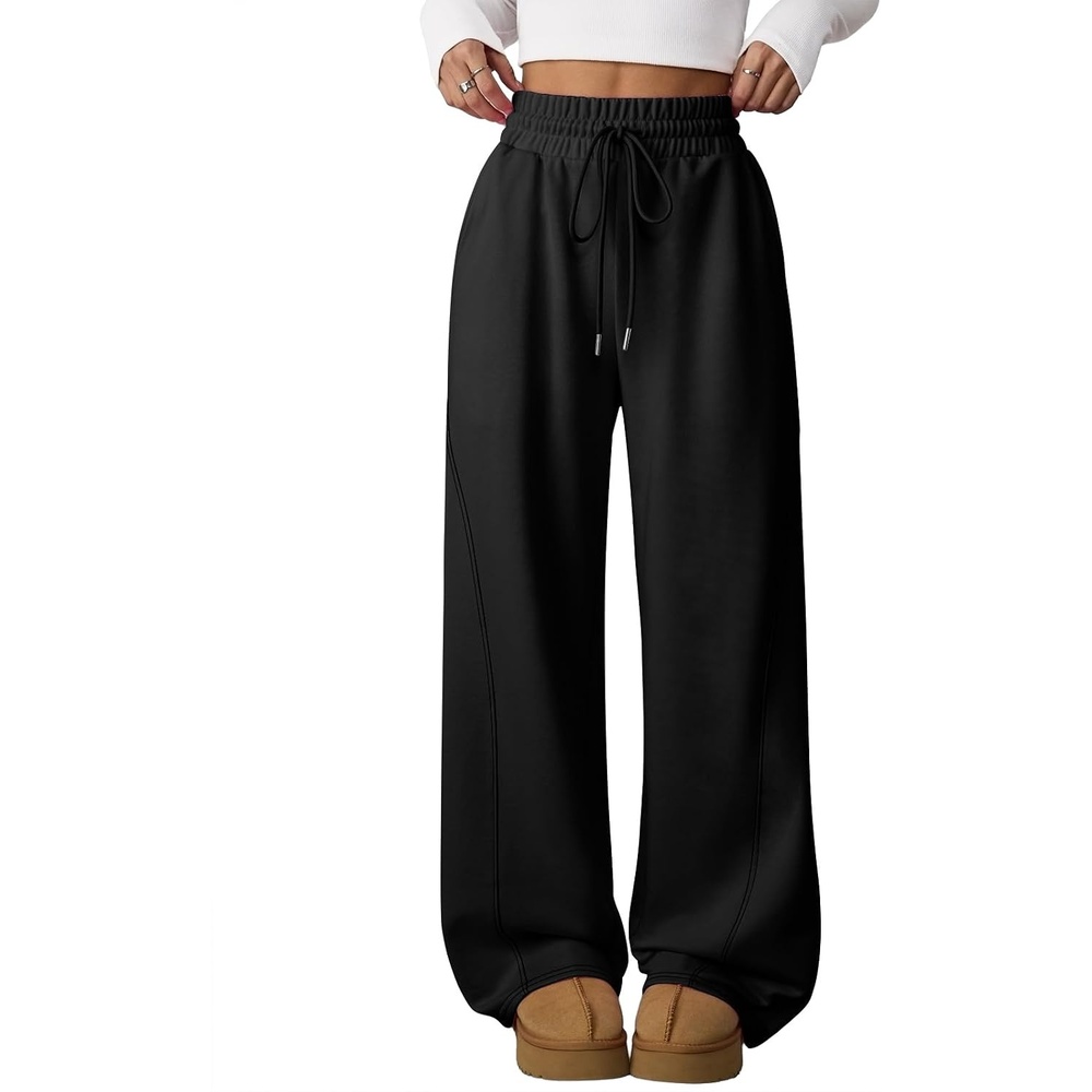 image:imageATHMILE Womens Sweatpants Wide Leg Baggy High Waist Y2K Pants Fall Winter Spring Joggers Clothes with PocketsBlack
