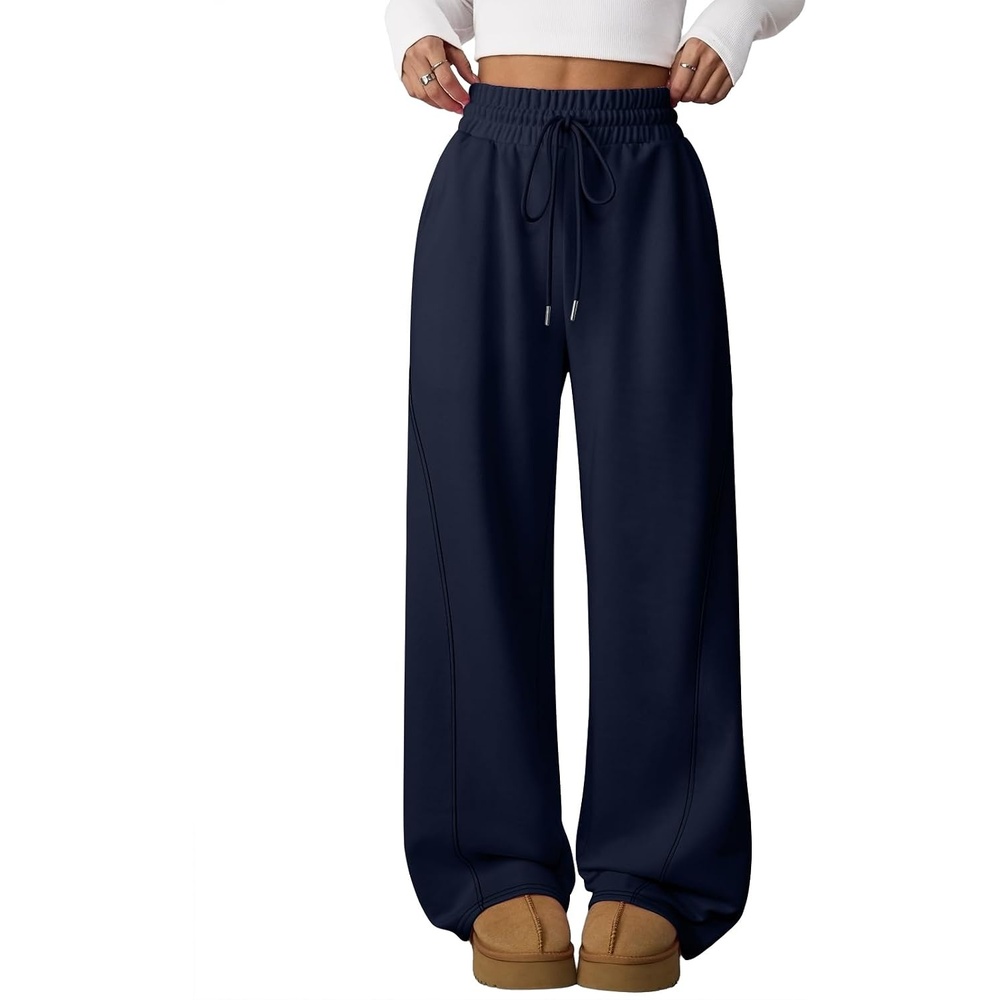 image:imageATHMILE Womens Sweatpants Wide Leg Baggy High Waist Y2K Pants Fall Winter Spring Joggers Clothes with PocketsNavy Blue