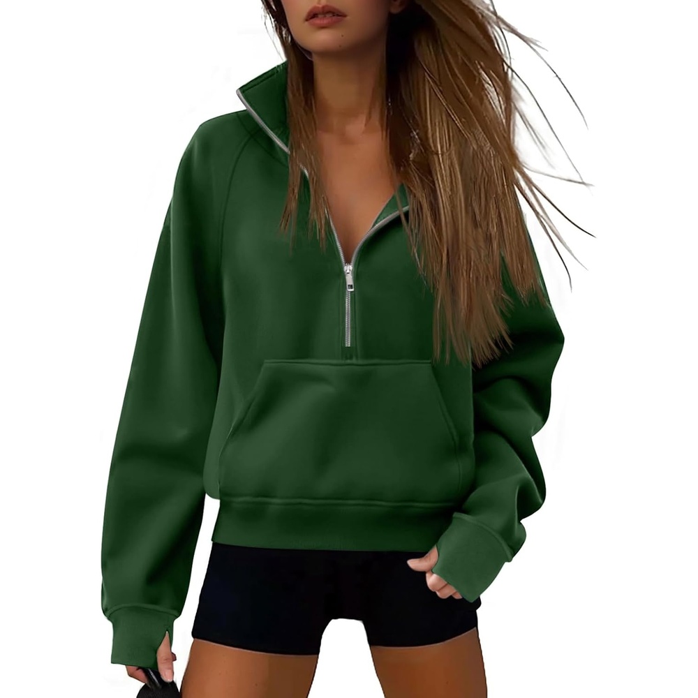 image:imageATHMILE Womens Sweatshirts Half Zip Cropped Pullover Fleece Quarter Zipper Hoodies 2026 Fall Fashion Outfits ClothesDarkgreen