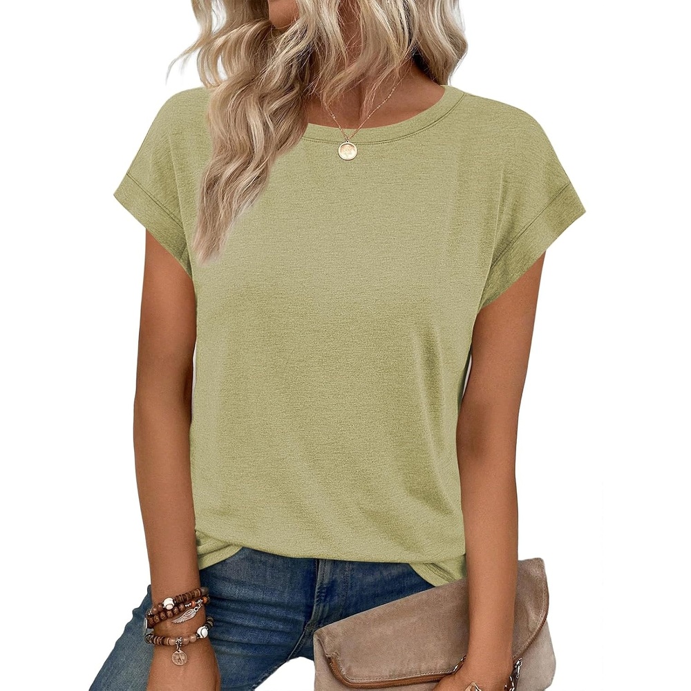 image:imageATHMILE Womens Tops Summer Basic T Shirts Business Casual Loose Fit Cap Sleeve Tee Cute Clothes Trendy Fashion Outfits Light Green