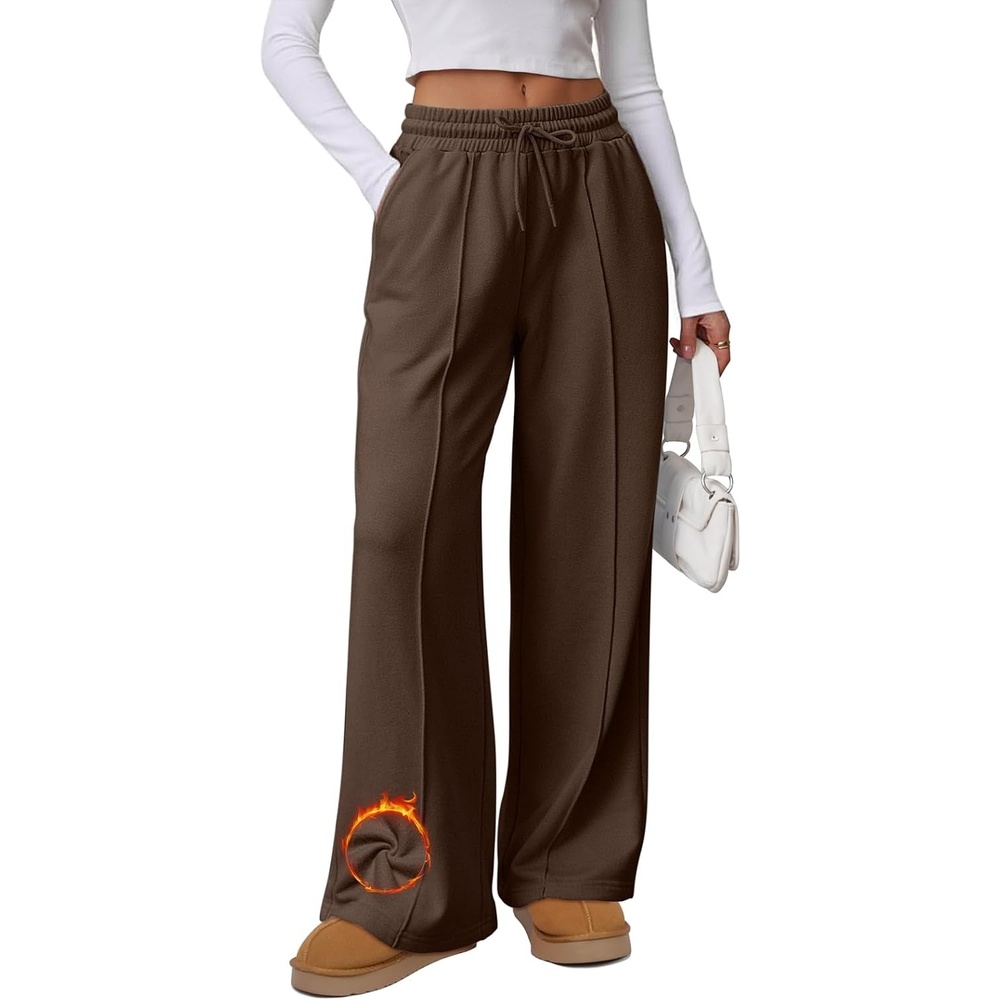 image:imageATHMILE Womens Wide Leg Sweatpants High Waisted Baggy Pants Fashion Teen Girl Drawstring Athletic JoggersFleececoffee
