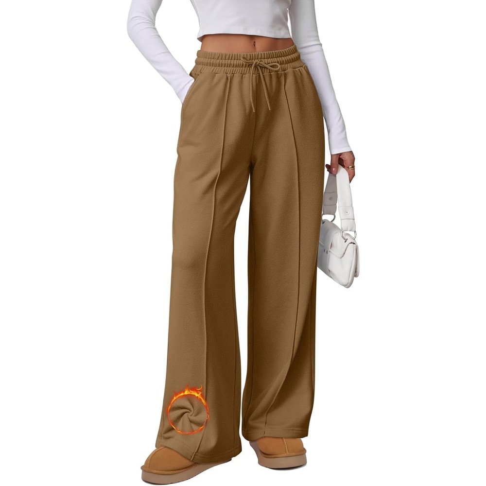 image:imageATHMILE Womens Wide Leg Sweatpants High Waisted Baggy Pants Fashion Teen Girl Drawstring Athletic JoggersFleececoffee Grey