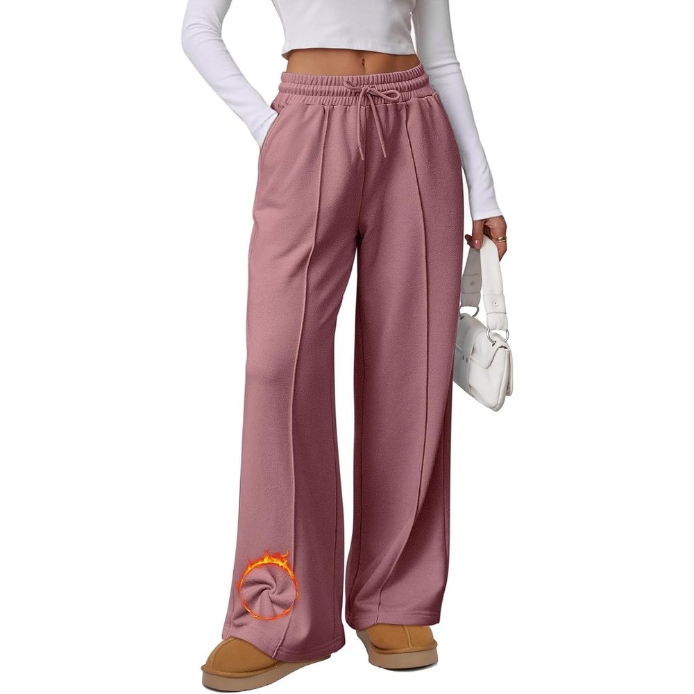 image:imageATHMILE Womens Wide Leg Sweatpants High Waisted Baggy Pants Fashion Teen Girl Drawstring Athletic JoggersFleecedark Pink