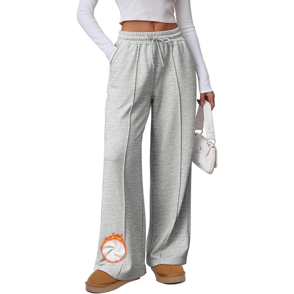 image:imageATHMILE Womens Wide Leg Sweatpants High Waisted Baggy Pants Fashion Teen Girl Drawstring Athletic JoggersFleecegrey