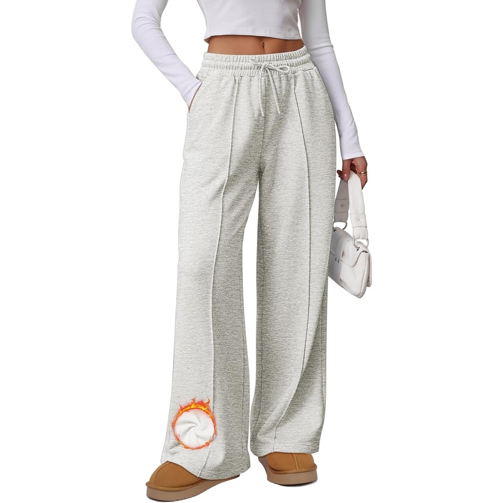 image:imageATHMILE Womens Wide Leg Sweatpants High Waisted Baggy Pants Fashion Teen Girl Drawstring Athletic JoggersFleecelight Grey