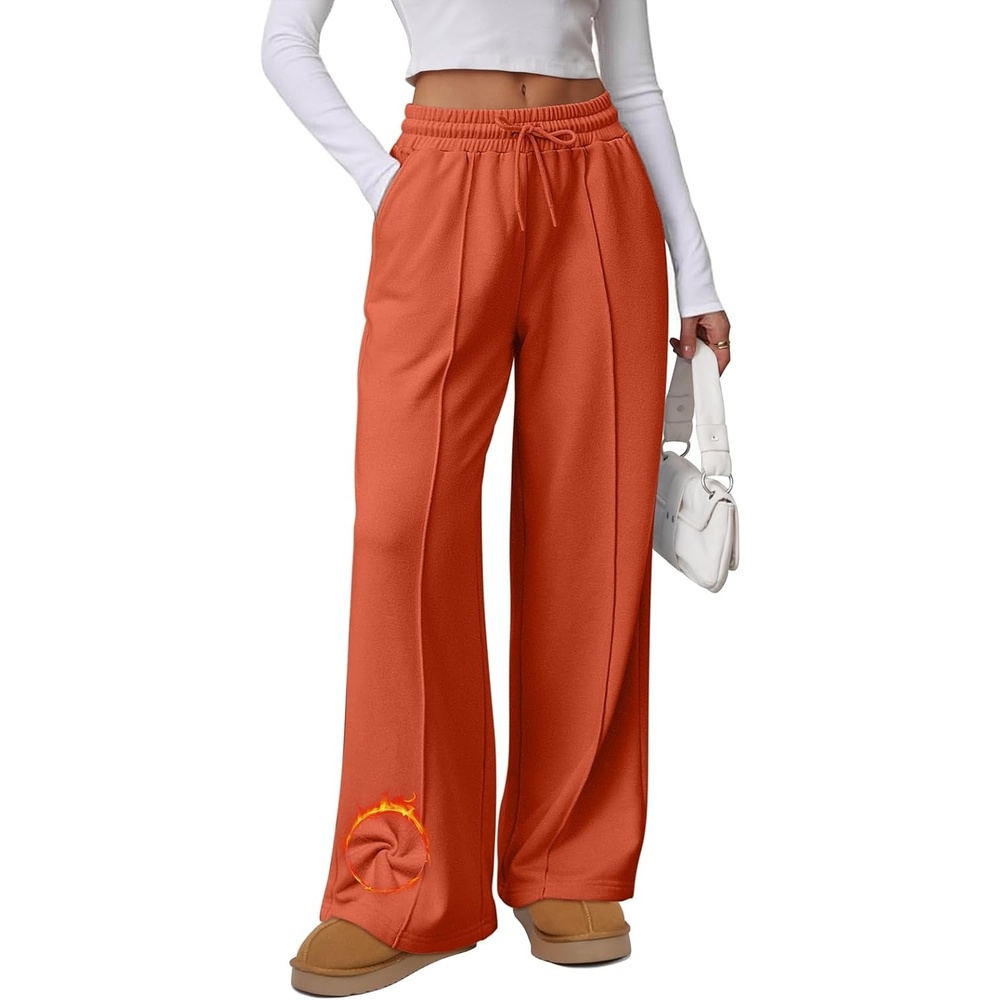 image:imageATHMILE Womens Wide Leg Sweatpants High Waisted Baggy Pants Fashion Teen Girl Drawstring Athletic JoggersFleeceorange