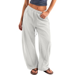 ATHMILE Barrel Sweatpants Women Y2K Wide Leg Baggy Lounge Sweat Pants with Pockets Plus Size Drawstring Joggers(Grey)