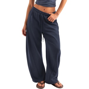 ATHMILE Barrel Sweatpants Women Y2K Wide Leg Baggy Lounge Sweat Pants with Pockets Plus Size Drawstring Joggers(Navy)