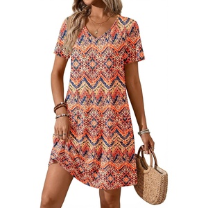 ATHMILE Dresses for Women 2026 V Neck Short Sleeve Casual T Shirt Dress Sundresses Swimsuit Coverup with Pockets(Boho Floral)