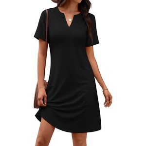 ATHMILE Dresses for Women Casual Summer Boho Dress Short Sleeve Fashion Beach Vacation Clothes V Neck Date Outfits(Black)